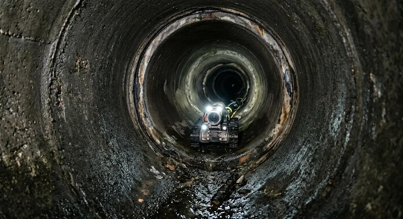 Robotic sewer camera inspecting pipe interior for Sewer Line Repair in Ada